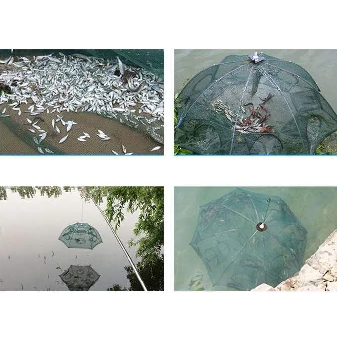 12 Holes Automatic Foldable Fishing Net Nylon Shrimp Crab Minnow Trap Fish Cast Net Fishing Tackle