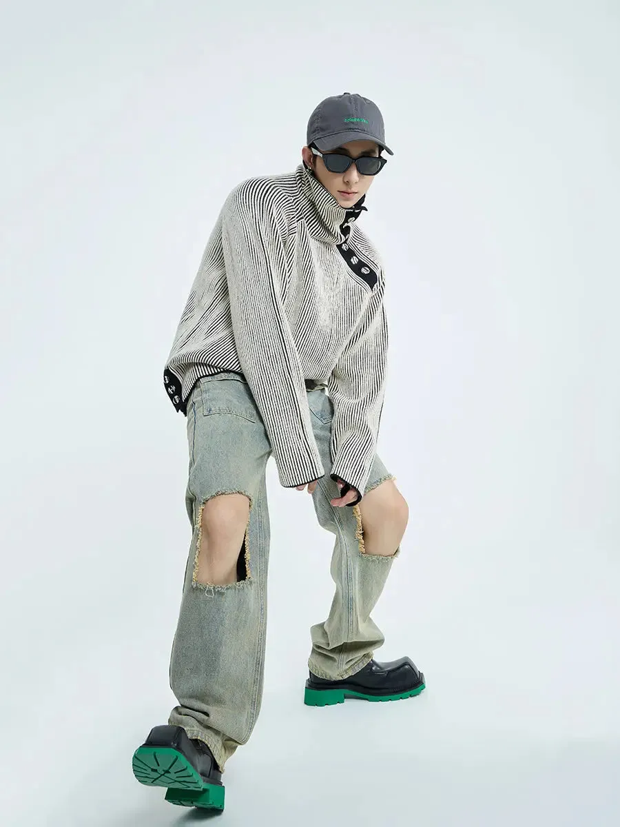 【23s September.】Raw edge ripped straight-leg jeans