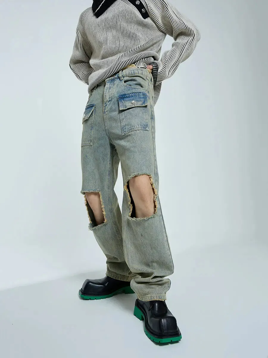 【23s September.】Raw edge ripped straight-leg jeans