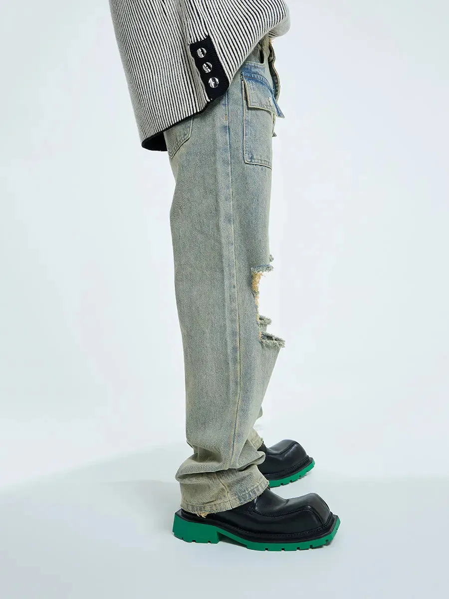 【23s September.】Raw edge ripped straight-leg jeans