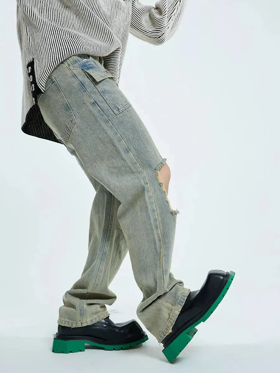 【23s September.】Raw edge ripped straight-leg jeans