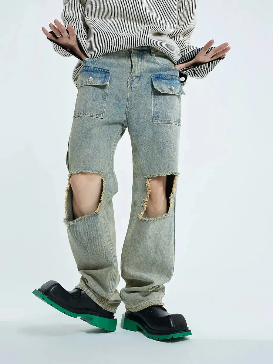 【23s September.】Raw edge ripped straight-leg jeans