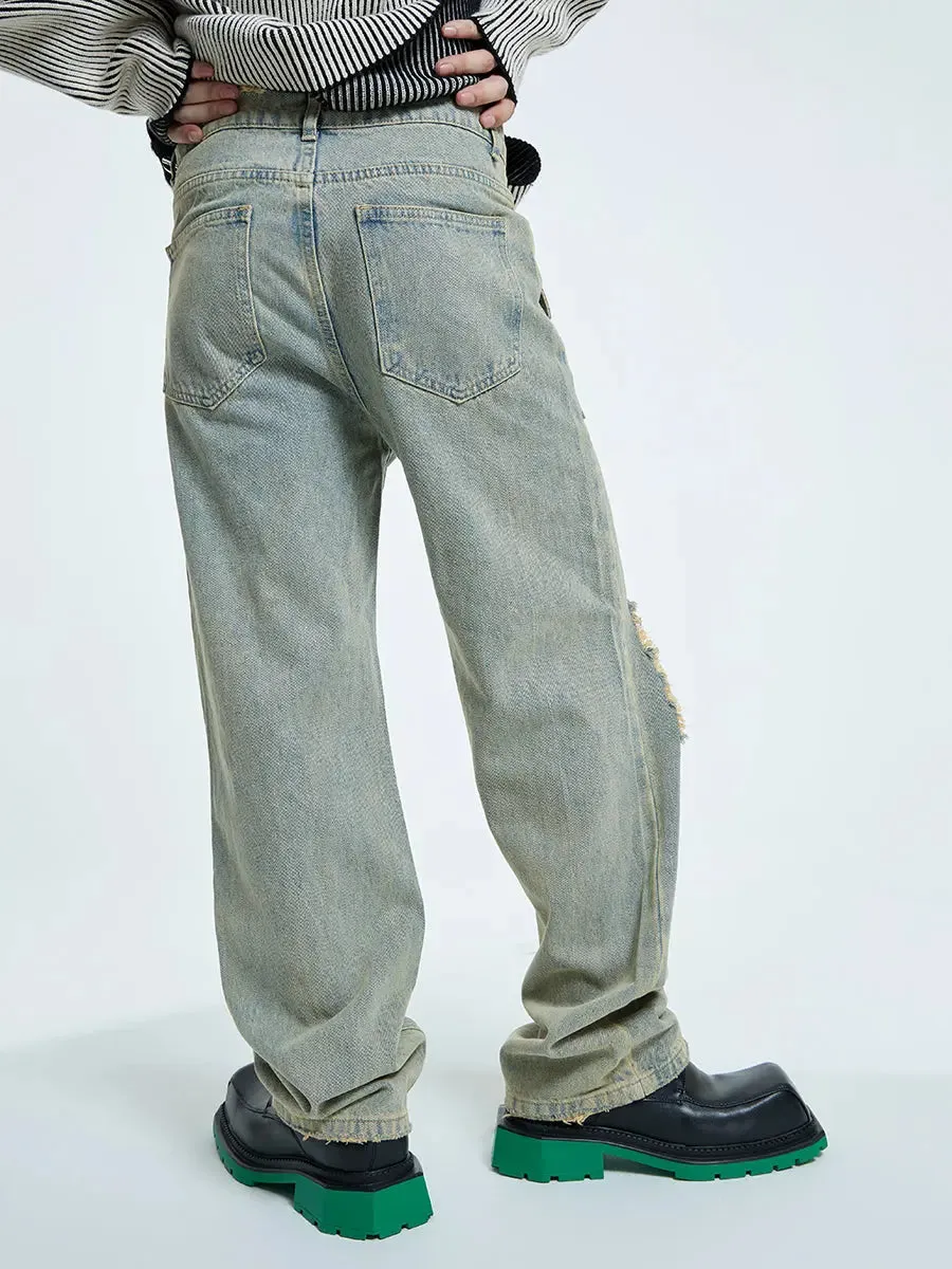 【23s September.】Raw edge ripped straight-leg jeans