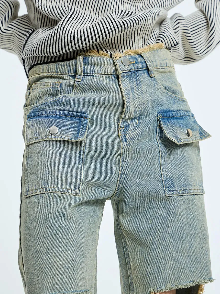【23s September.】Raw edge ripped straight-leg jeans
