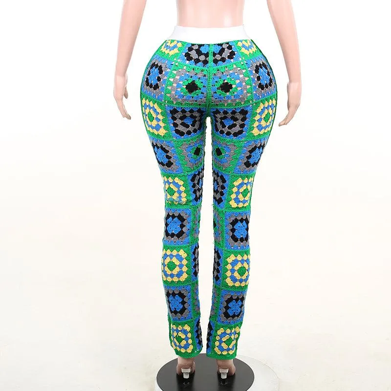 Abstract Colorful Crochet Pants