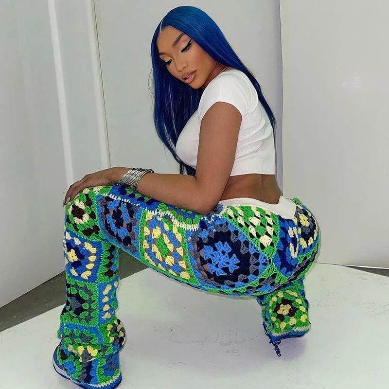 Abstract Colorful Crochet Pants