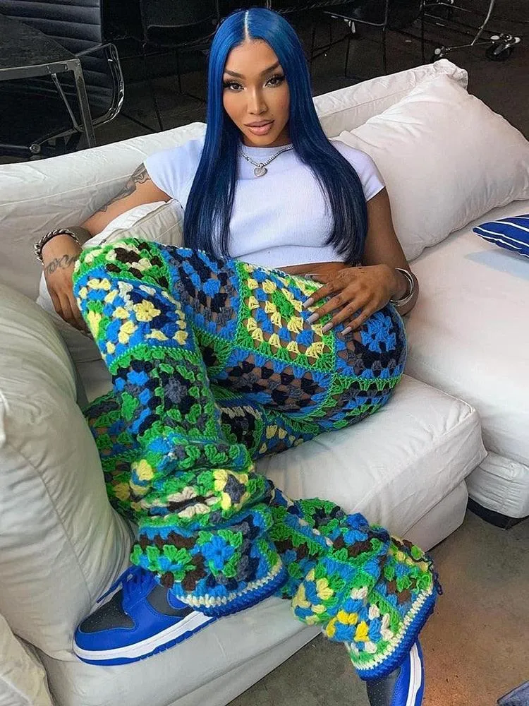 Abstract Colorful Crochet Pants