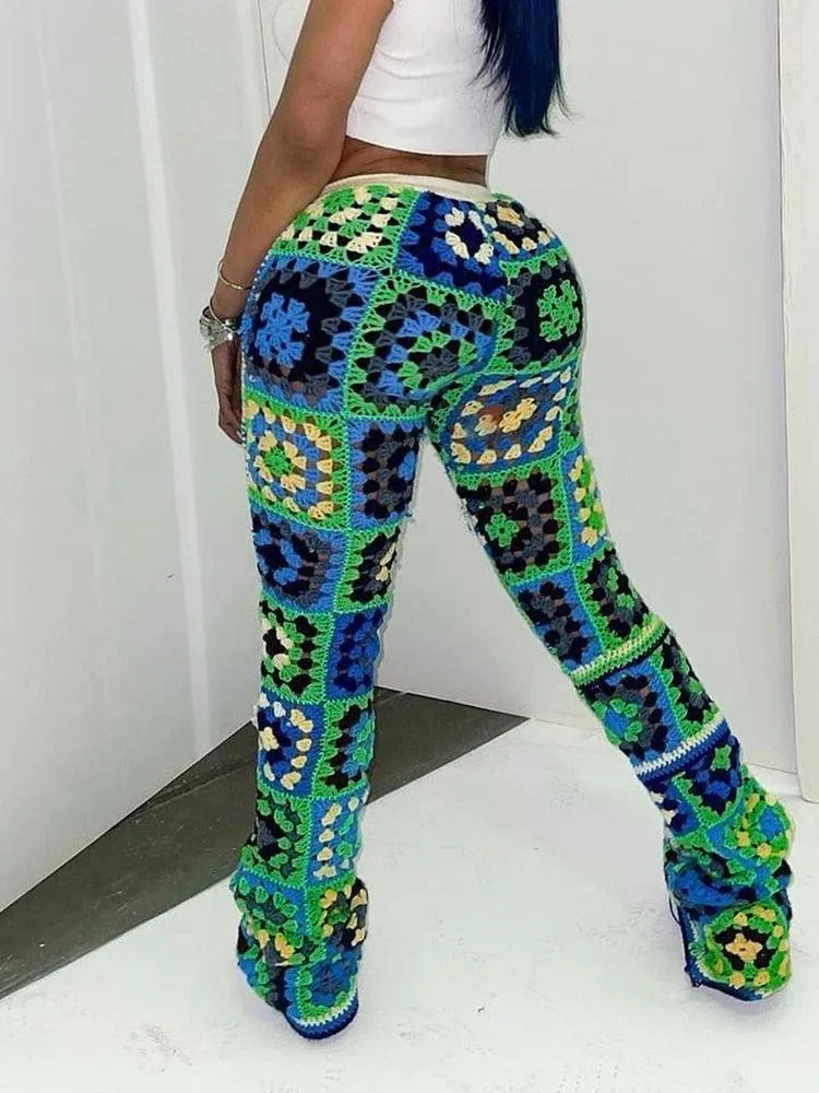Abstract Colorful Crochet Pants