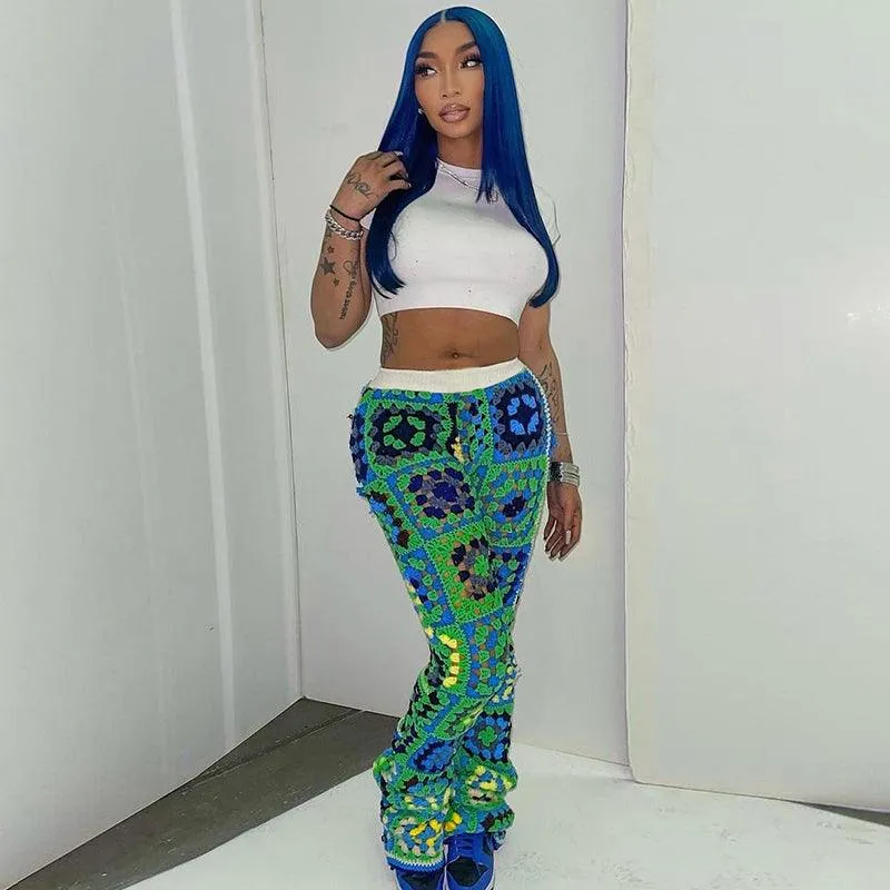 Abstract Colorful Crochet Pants