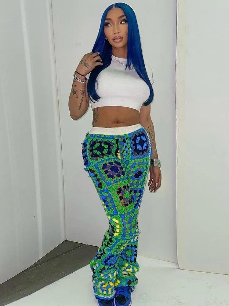 Abstract Colorful Crochet Pants