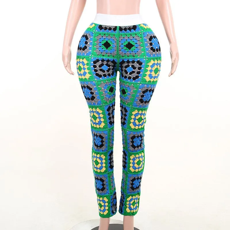 Abstract Colorful Crochet Pants