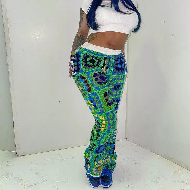 Abstract Colorful Crochet Pants