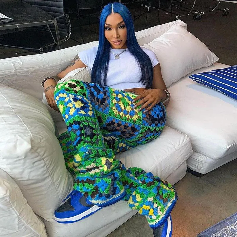 Abstract Colorful Crochet Pants