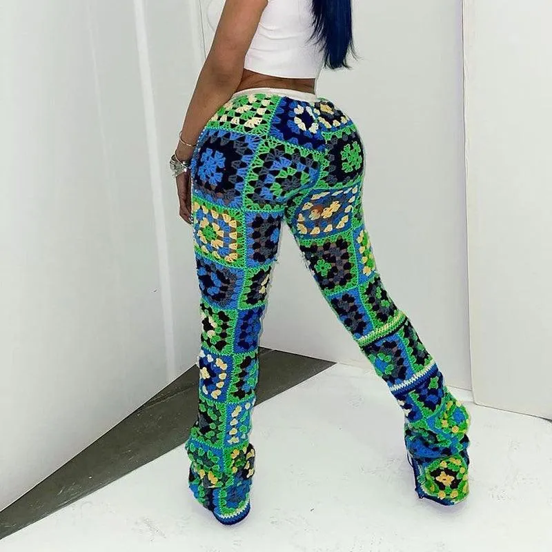 Abstract Colorful Crochet Pants