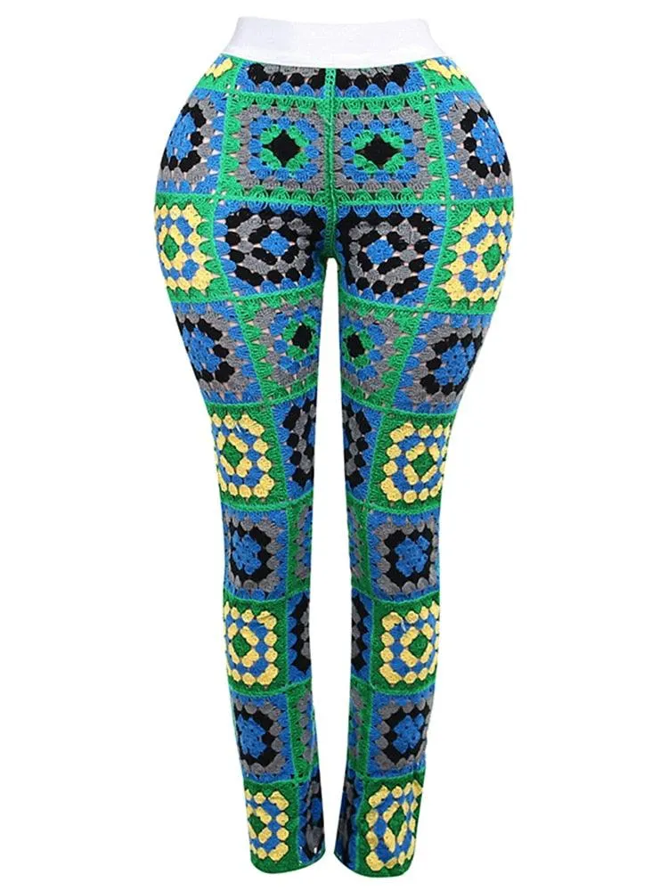 Abstract Colorful Crochet Pants