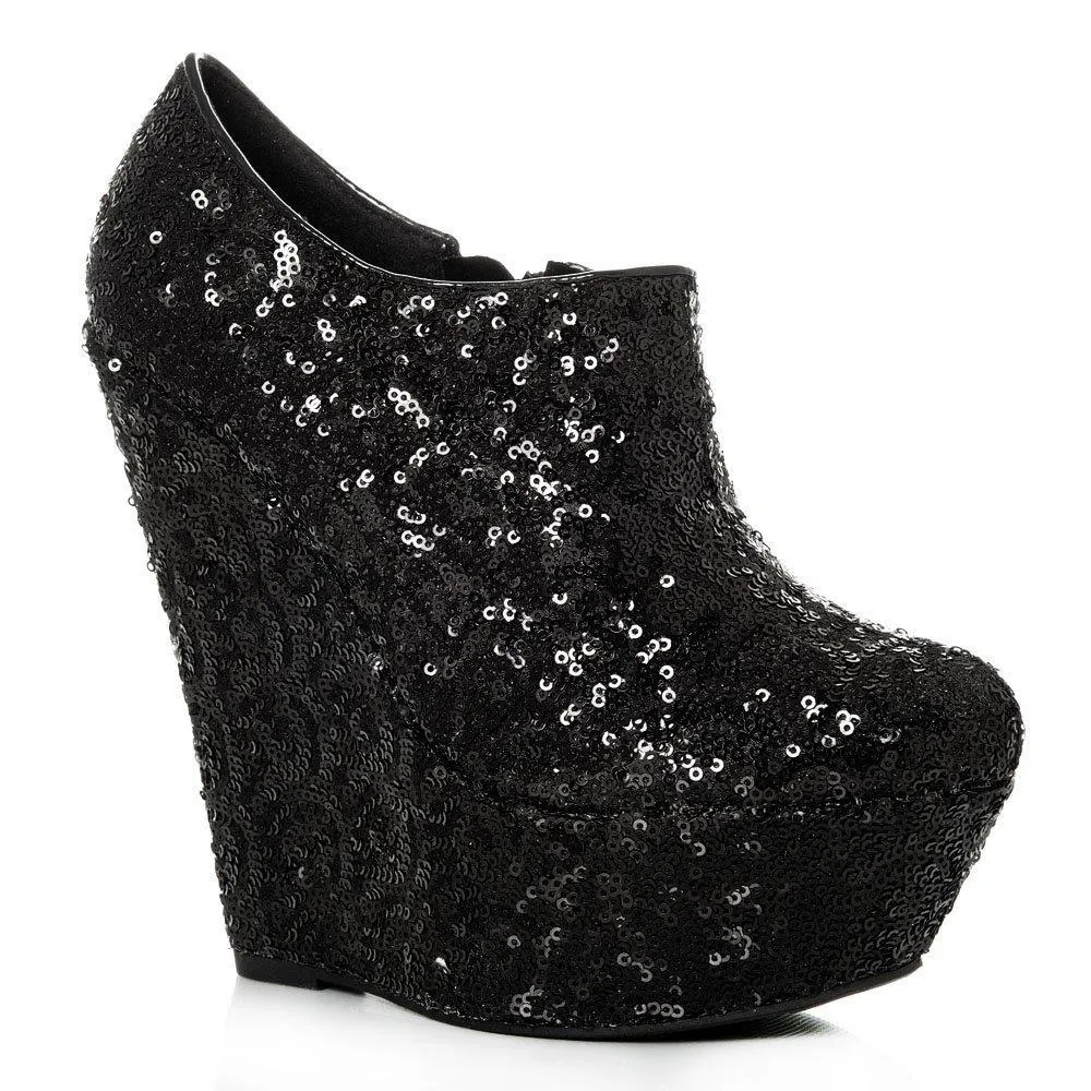 Amanda Platform Wedge High Heel Sequin All-Over Ankle Shoe Boot