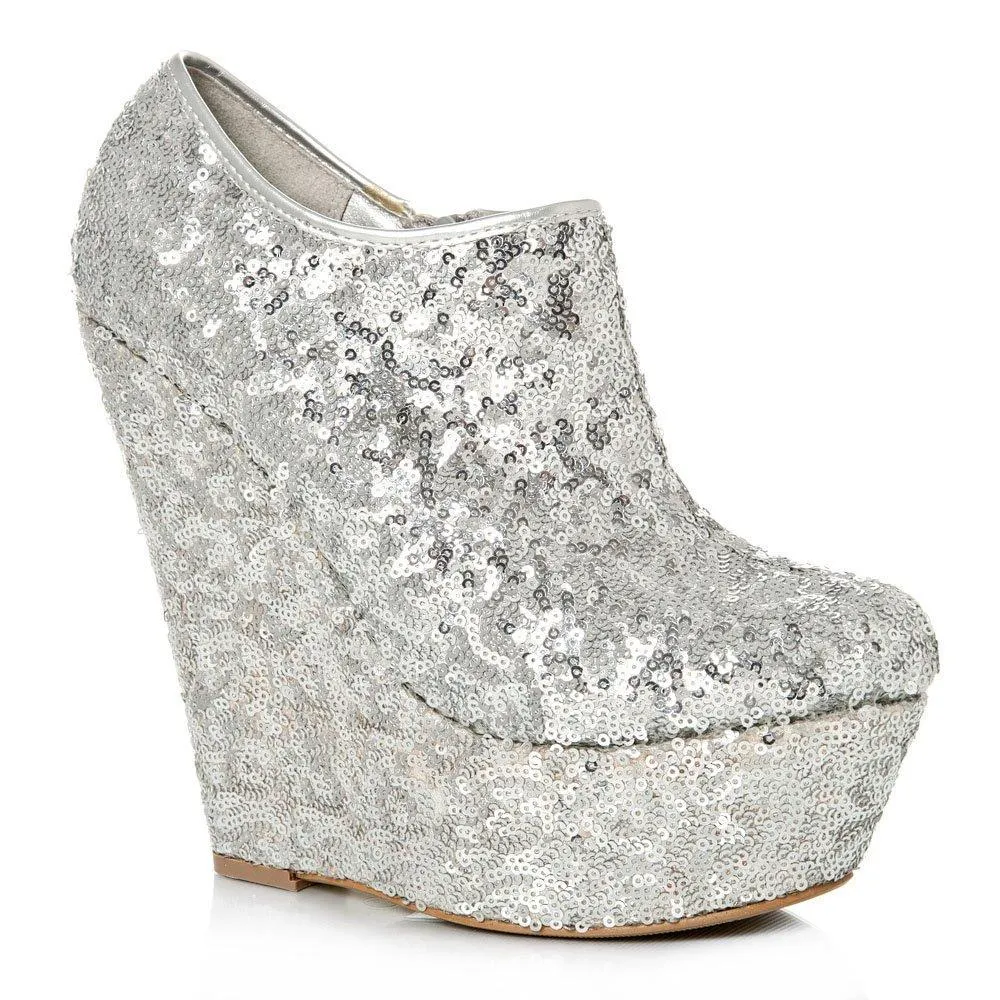 Amanda Platform Wedge High Heel Sequin All-Over Ankle Shoe Boot