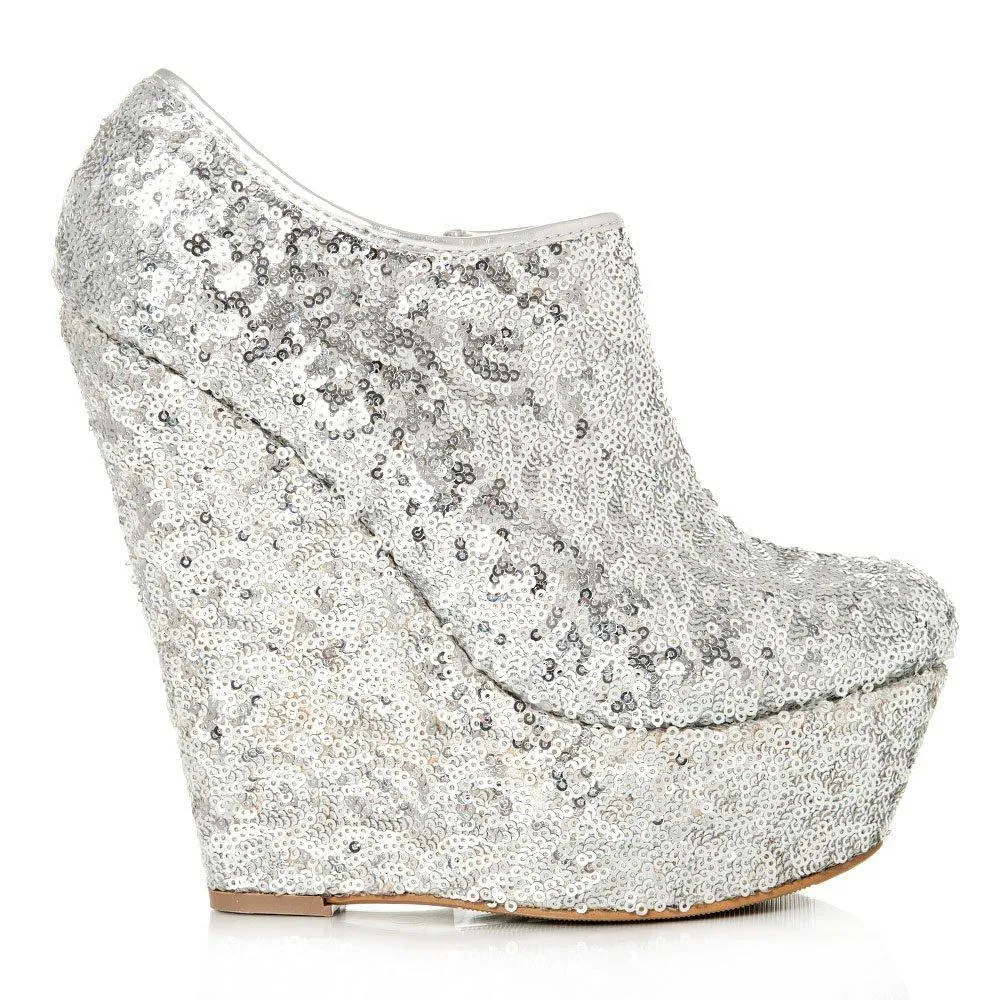 Amanda Platform Wedge High Heel Sequin All-Over Ankle Shoe Boot