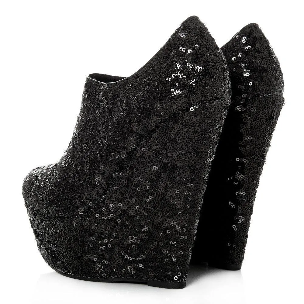 Amanda Platform Wedge High Heel Sequin All-Over Ankle Shoe Boot