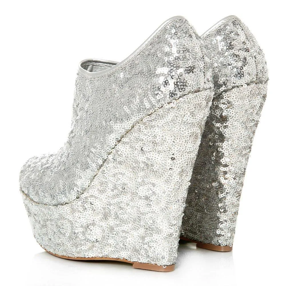 Amanda Platform Wedge High Heel Sequin All-Over Ankle Shoe Boot