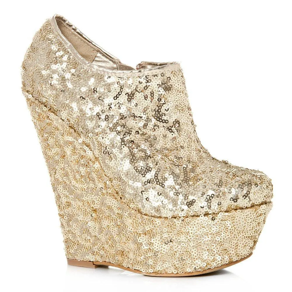 Amanda Platform Wedge High Heel Sequin All-Over Ankle Shoe Boot