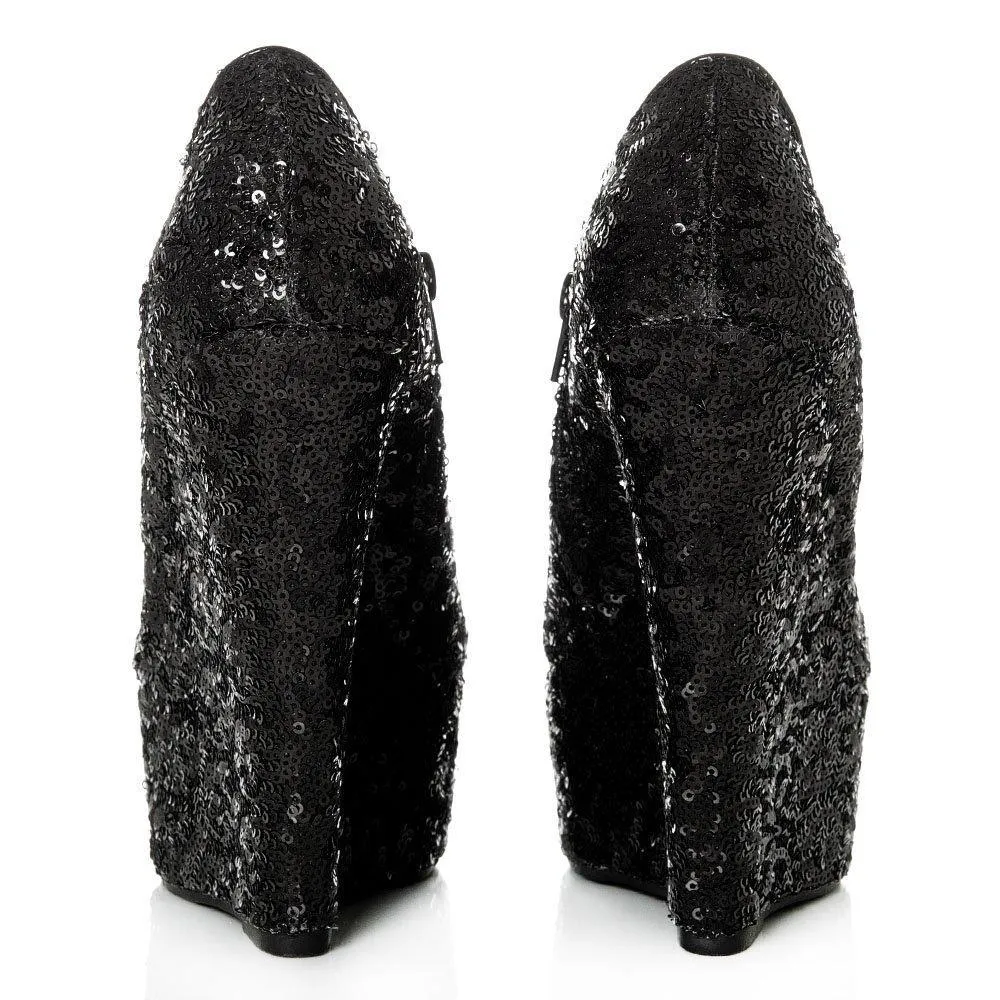 Amanda Platform Wedge High Heel Sequin All-Over Ankle Shoe Boot