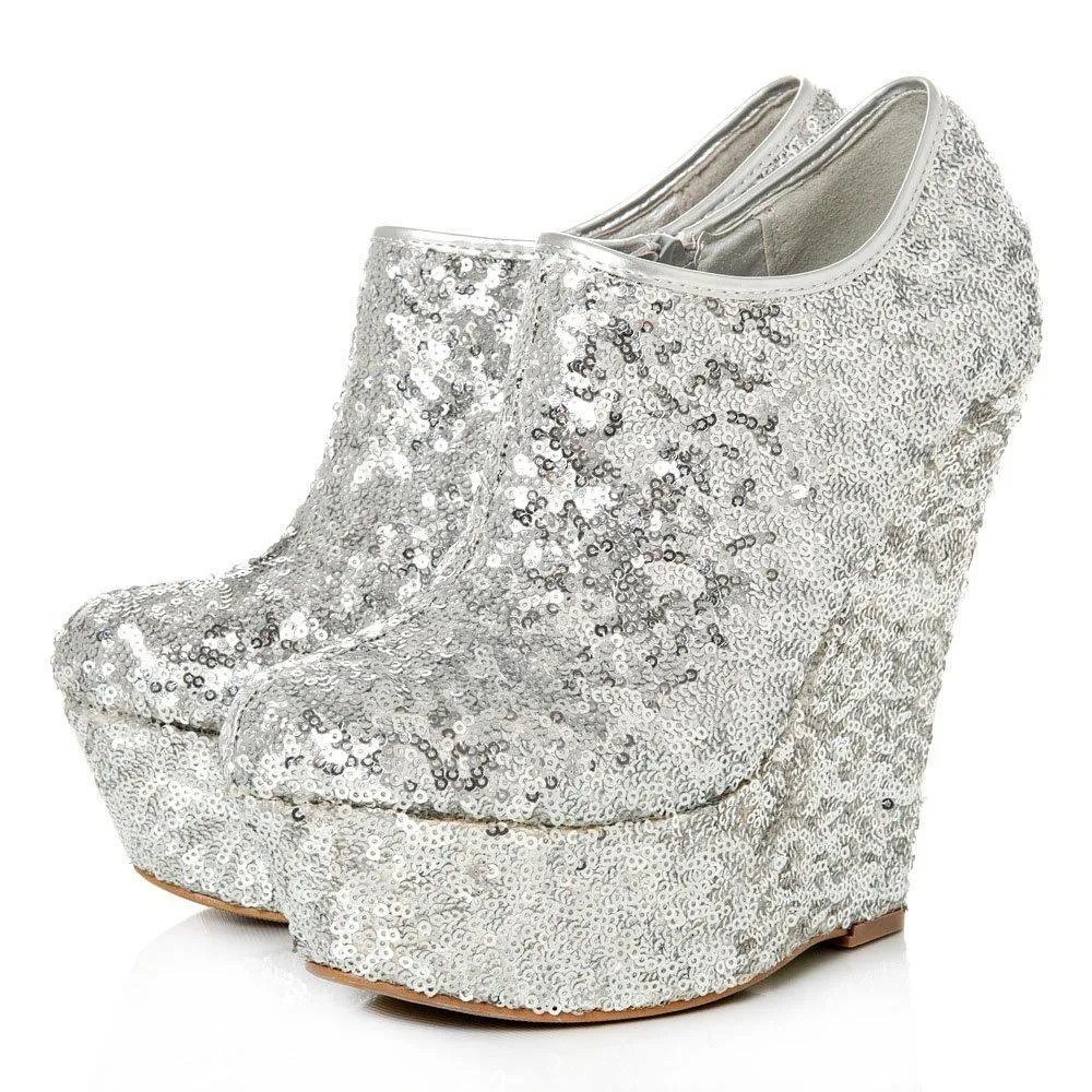 Amanda Platform Wedge High Heel Sequin All-Over Ankle Shoe Boot