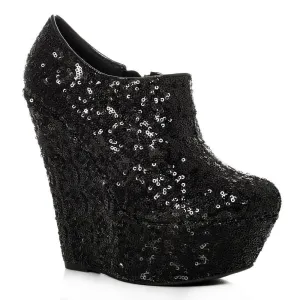 Amanda Platform Wedge High Heel Sequin All-Over Ankle Shoe Boot