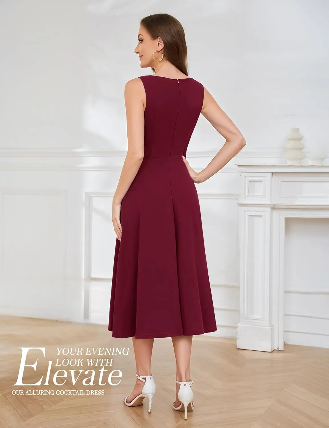 Aupuls Women Midi Cocktail Dresses V Neck High Low Formal Party Evening Wedding Guest Dresses