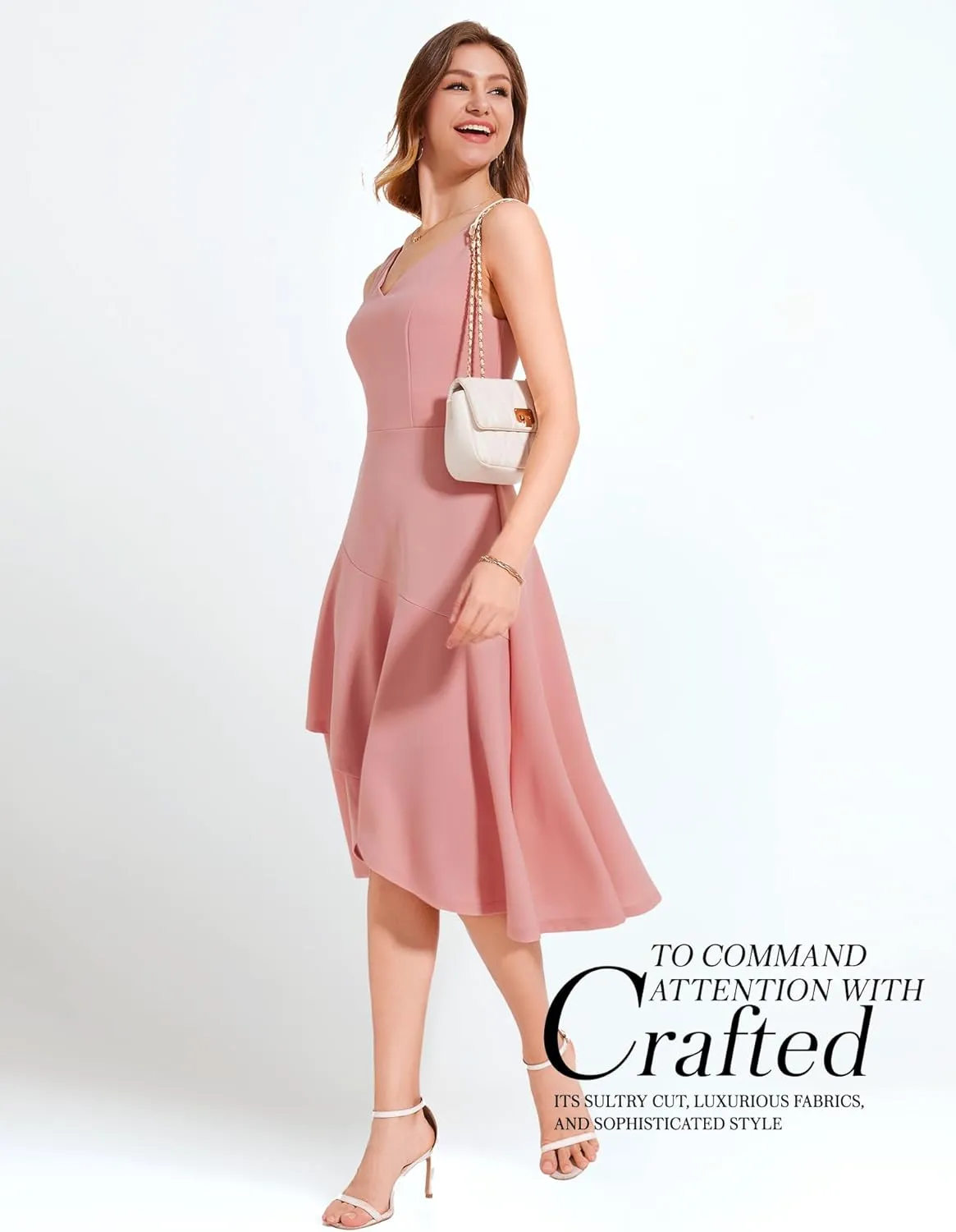 Aupuls Women Midi Cocktail Dresses V Neck High Low Formal Party Evening Wedding Guest Dresses