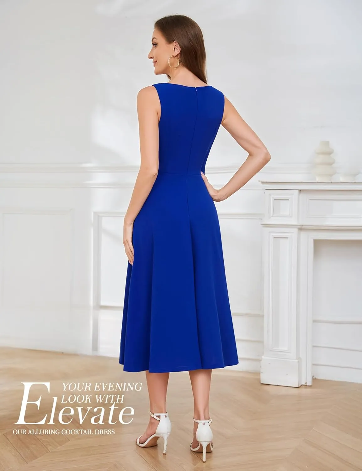 Aupuls Women Midi Cocktail Dresses V Neck High Low Formal Party Evening Wedding Guest Dresses