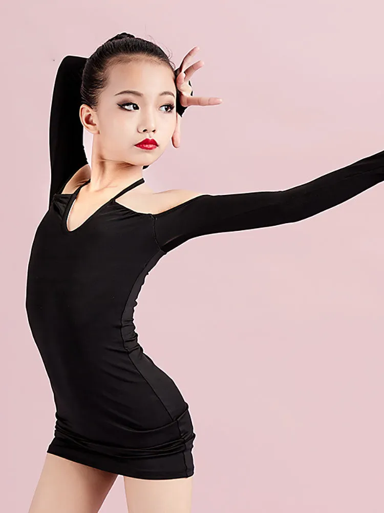 Autumn/Winter Latin Dance Practice Clothes Long-sleeved Suspender Dress