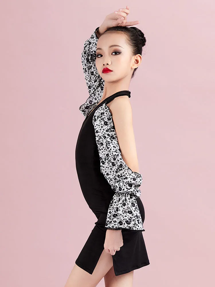 Autumn/Winter Latin Dance Stitching Sleeve Dress Performance Clothing