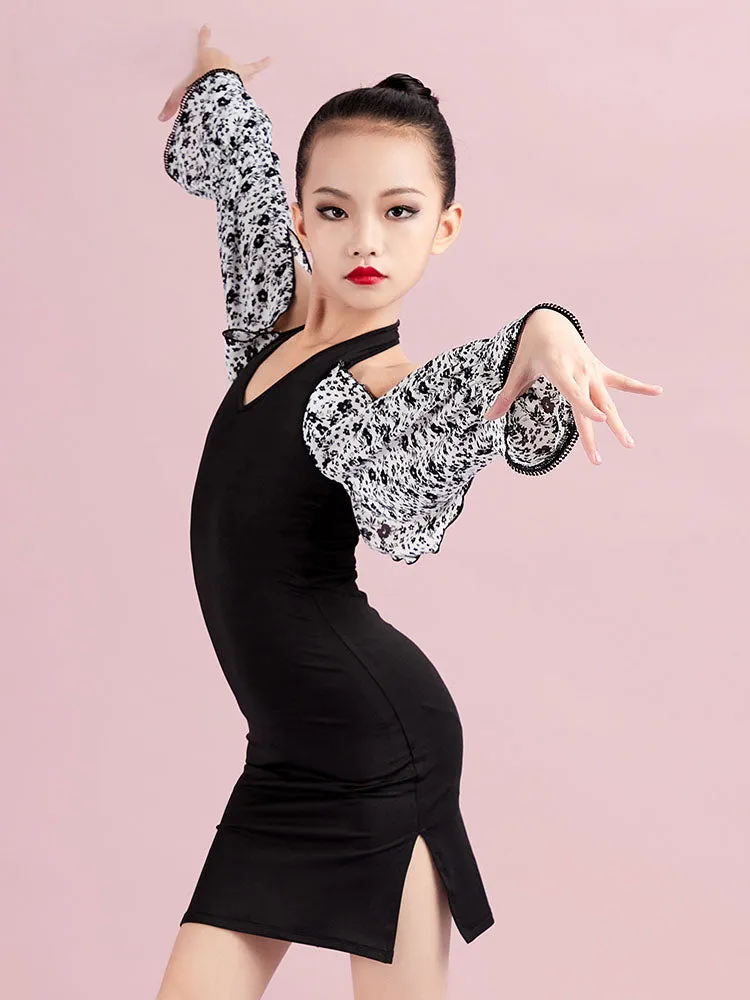 Autumn/Winter Latin Dance Stitching Sleeve Dress Performance Clothing