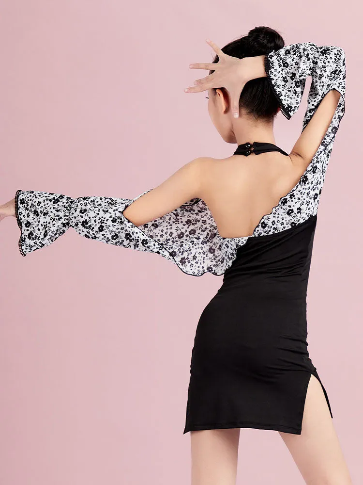 Autumn/Winter Latin Dance Stitching Sleeve Dress Performance Clothing