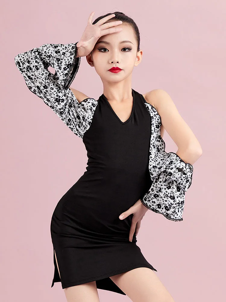 Autumn/Winter Latin Dance Stitching Sleeve Dress Performance Clothing
