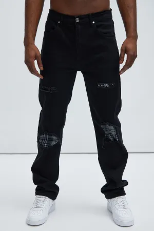 Back Up Ripped Patched Slim Jeans - Black