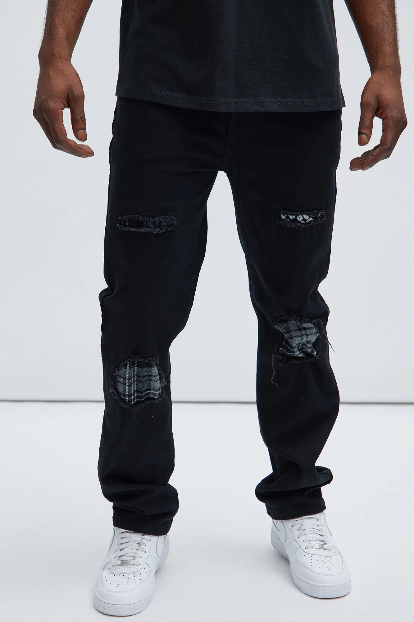 Back Up Ripped Patched Slim Jeans - Black