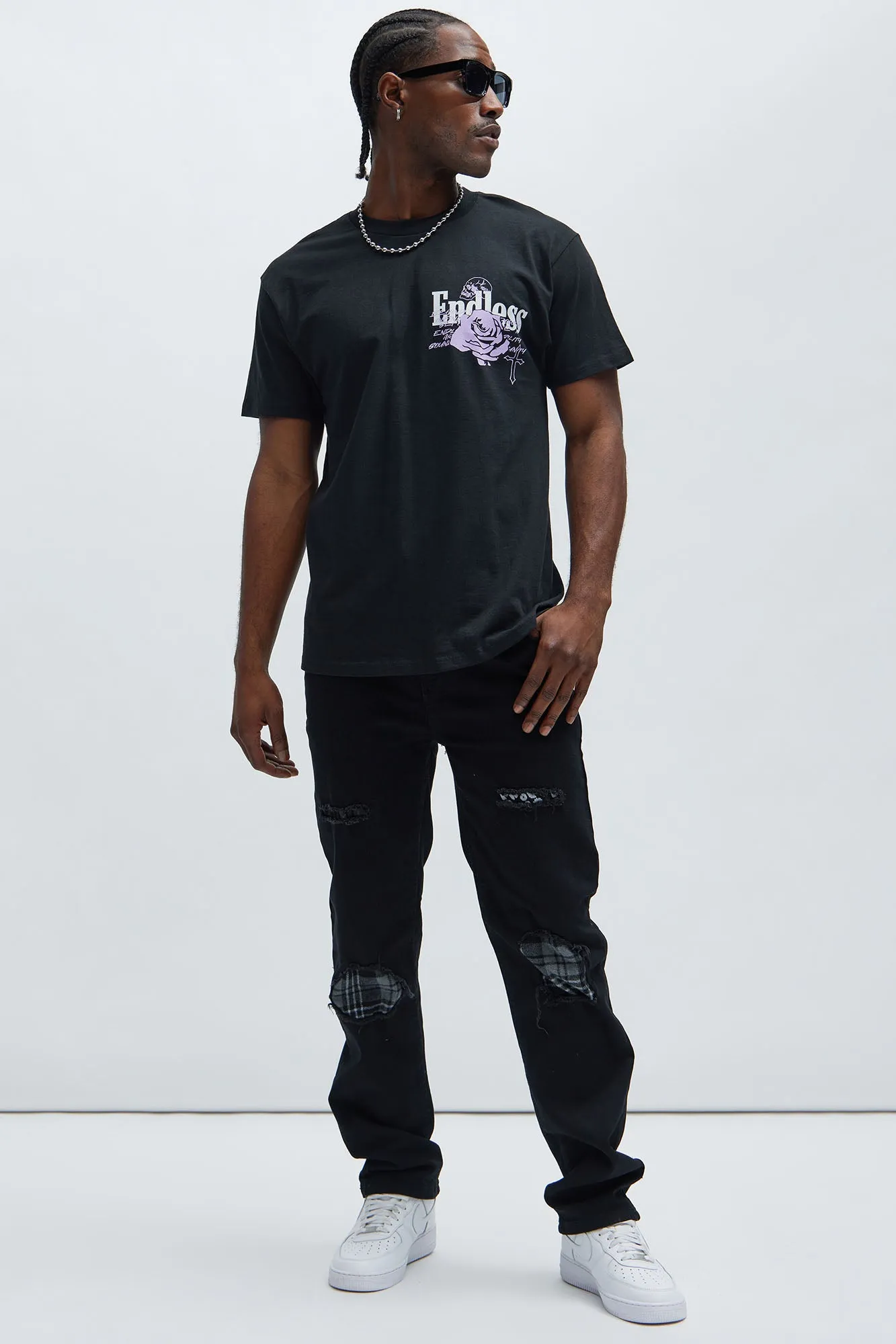 Back Up Ripped Patched Slim Jeans - Black