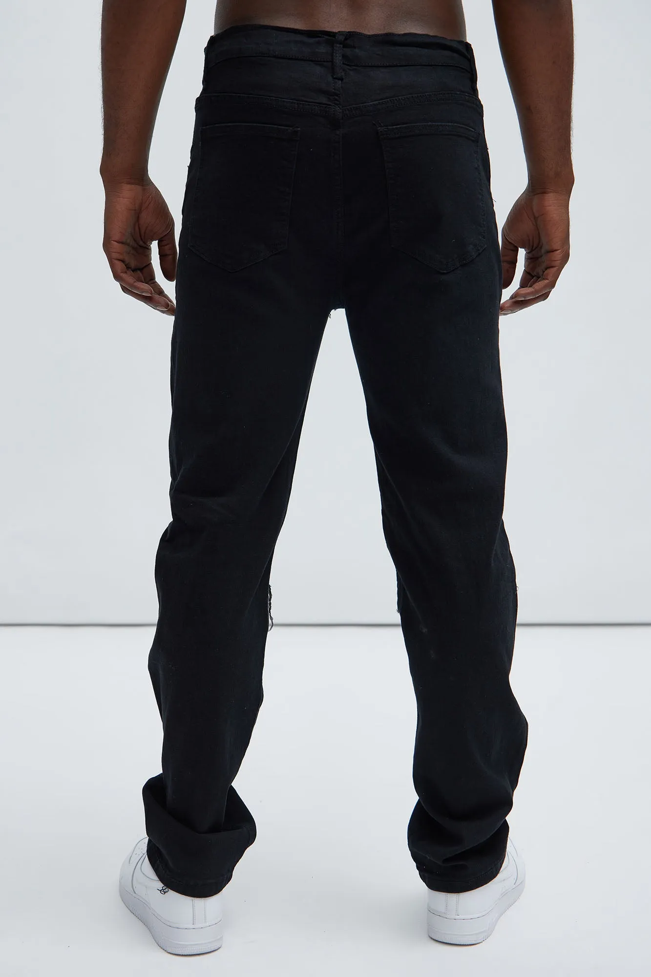 Back Up Ripped Patched Slim Jeans - Black