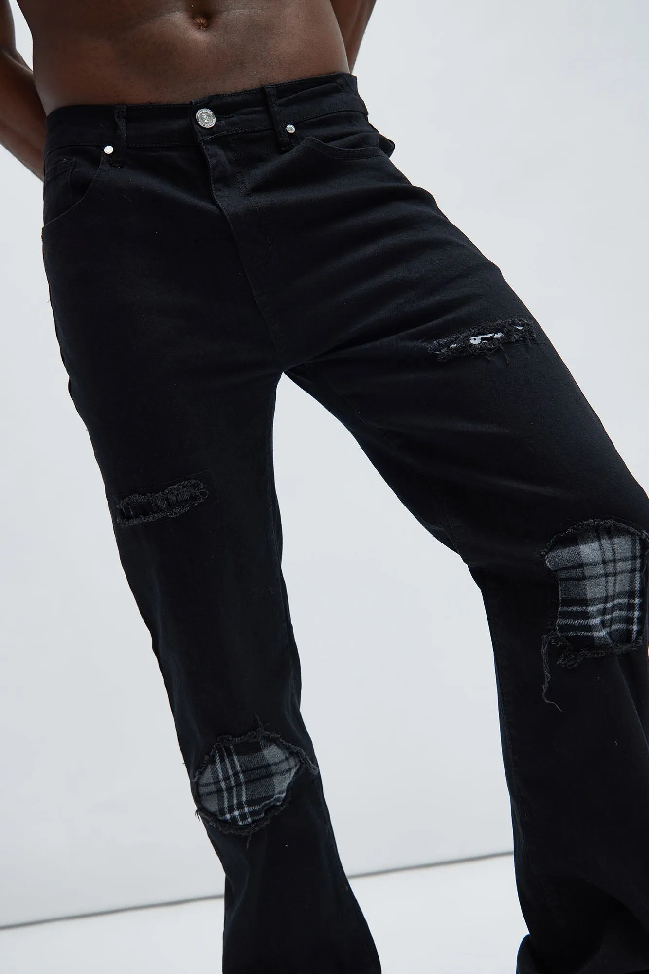 Back Up Ripped Patched Slim Jeans - Black