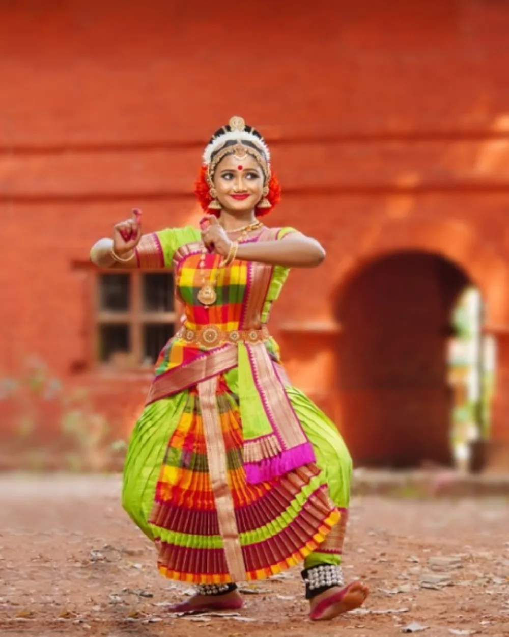 Beautiful Multi Color Kuchipudi Sunpleat Classical Dance Costume