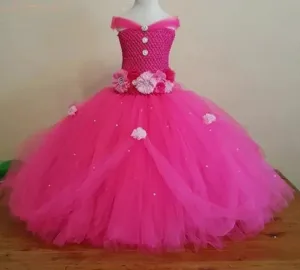 Beautiful Tulle Princess Tutu Dress Girls Ball Gown with Rhinestone 3D Flower Accents