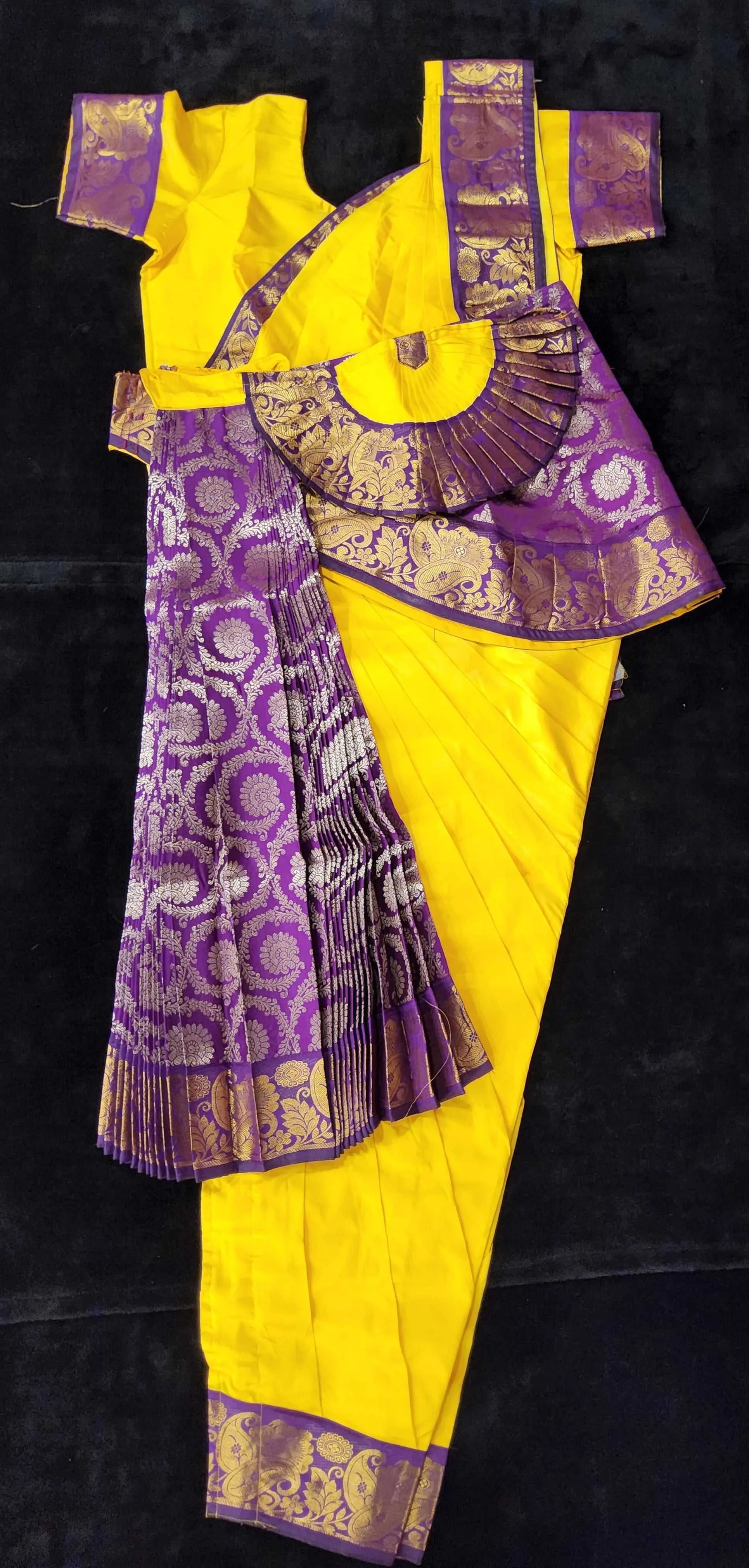Bharatnatyam Dress | Yellow with Vaadamalli | Silk Cotton with Normal Border | Readymade Dance Costume