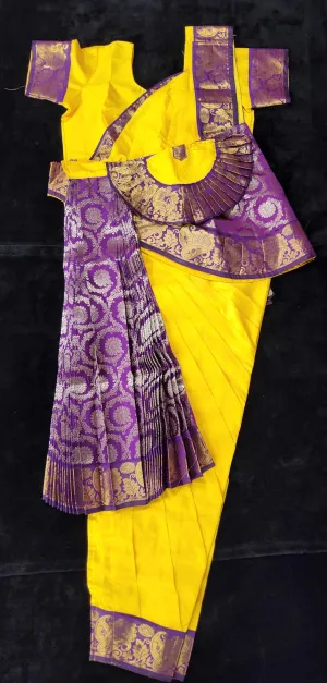 Bharatnatyam Dress | Yellow with Vaadamalli | Silk Cotton with Normal Border | Readymade Dance Costume