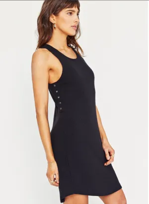Black Ribbed Side Snap Sleeveless Dress