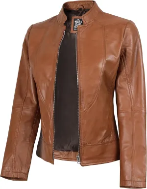 Blingsoul Leather Jacket Women - Cafe Racer Real Lambskin Womens Leather Jacket