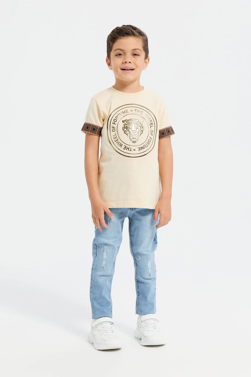 Boys Blue Belted Ripped Jeans