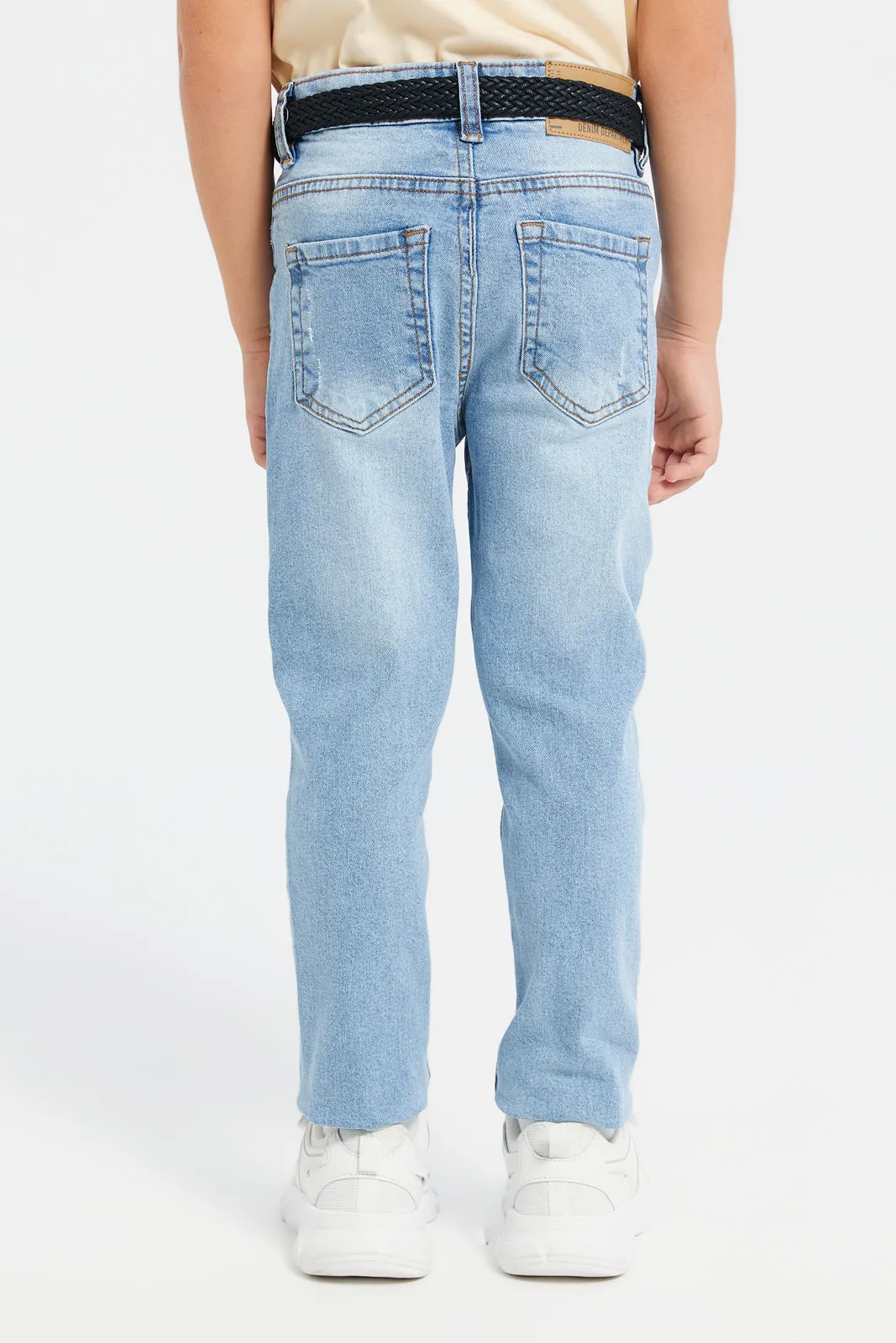 Boys Blue Belted Ripped Jeans