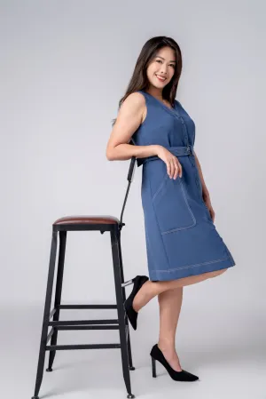 Button Down Sleeveless Dress With Pocket